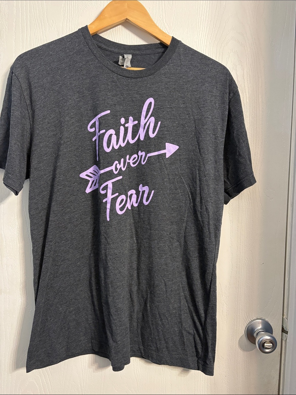 Next Level Apparel Charcoal Tee with Lavender Faith Graphic